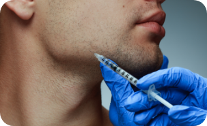 Man receiving an injection near his jaw joint